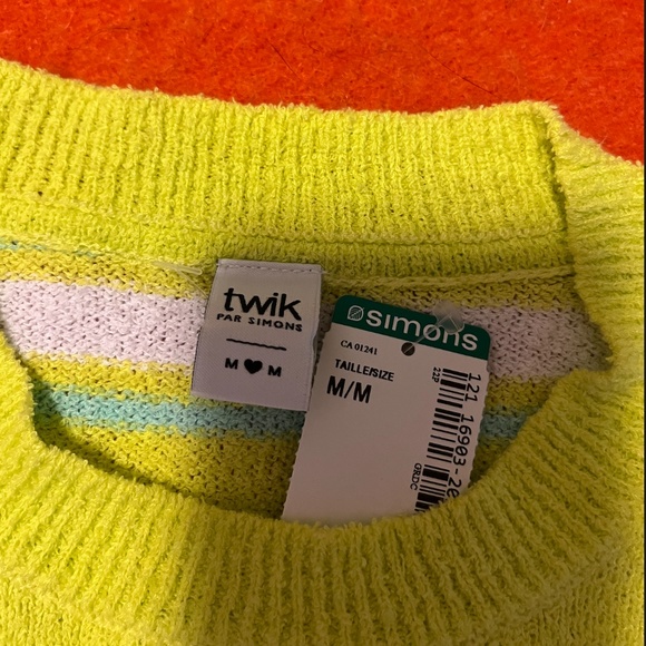 Lime green, blue and white stripe soft terry sweater tank NWT - Picture 7 of 9